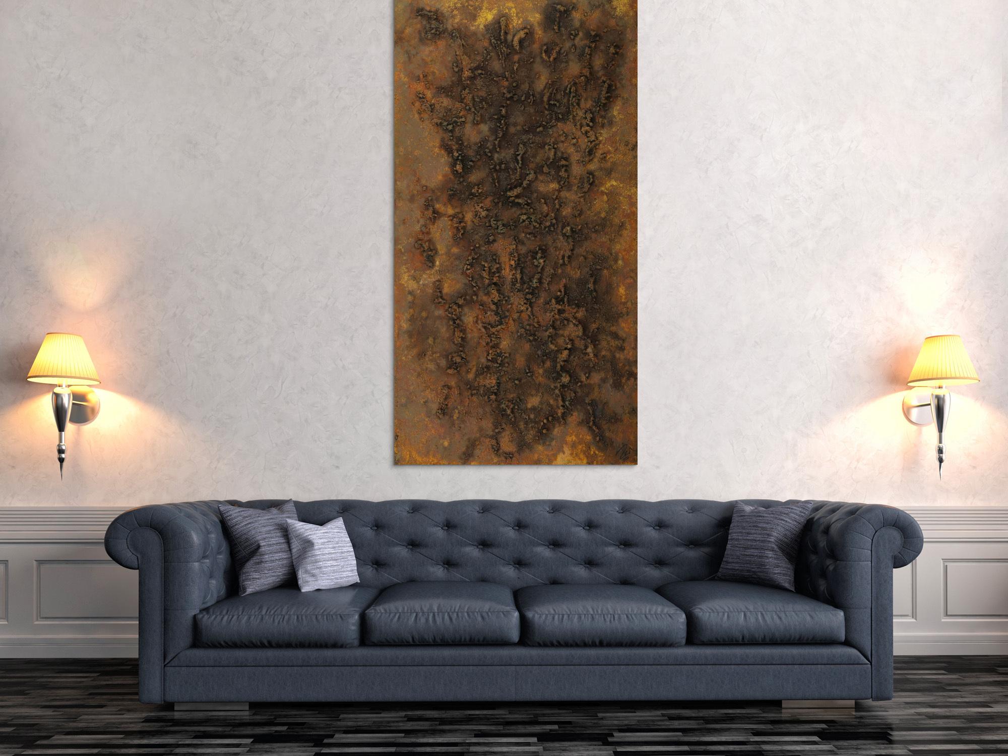 Abstraktes Gemälde aus echtem Rost grobe Struktur handgemalt Modern Art auf Leinwand