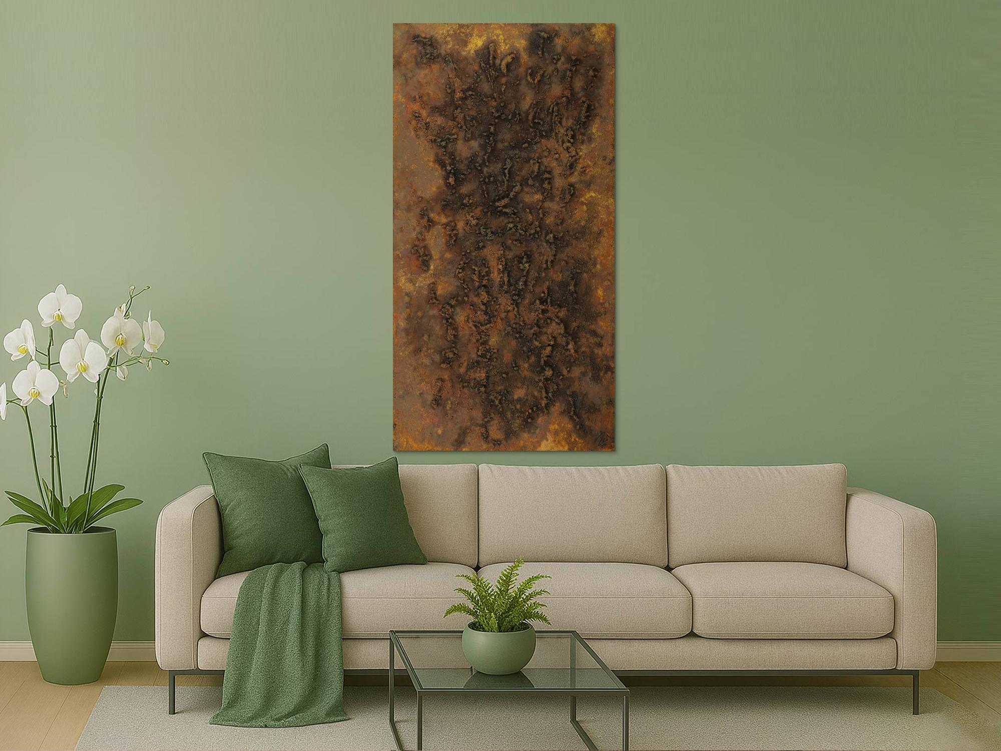 Abstraktes Gemälde aus echtem Rost grobe Struktur handgemalt Modern Art auf Leinwand