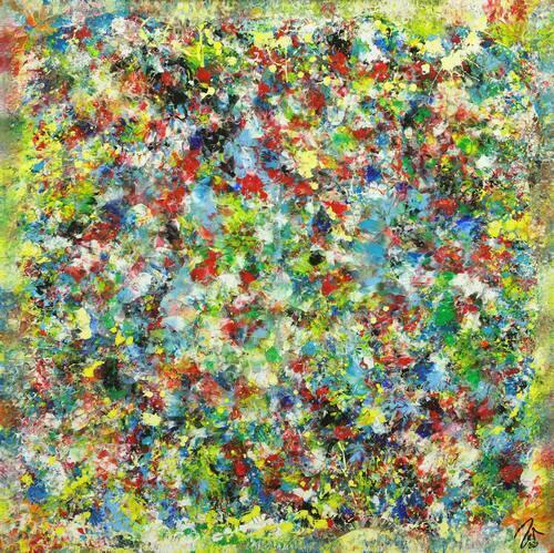 Abstraktes Gemälde sehr bunt Modern Art handgemalt auf Leinwand
