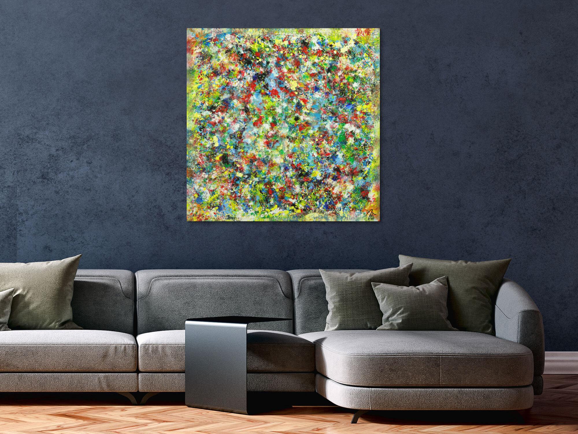 Abstraktes Gemälde sehr bunt Modern Art handgemalt auf Leinwand