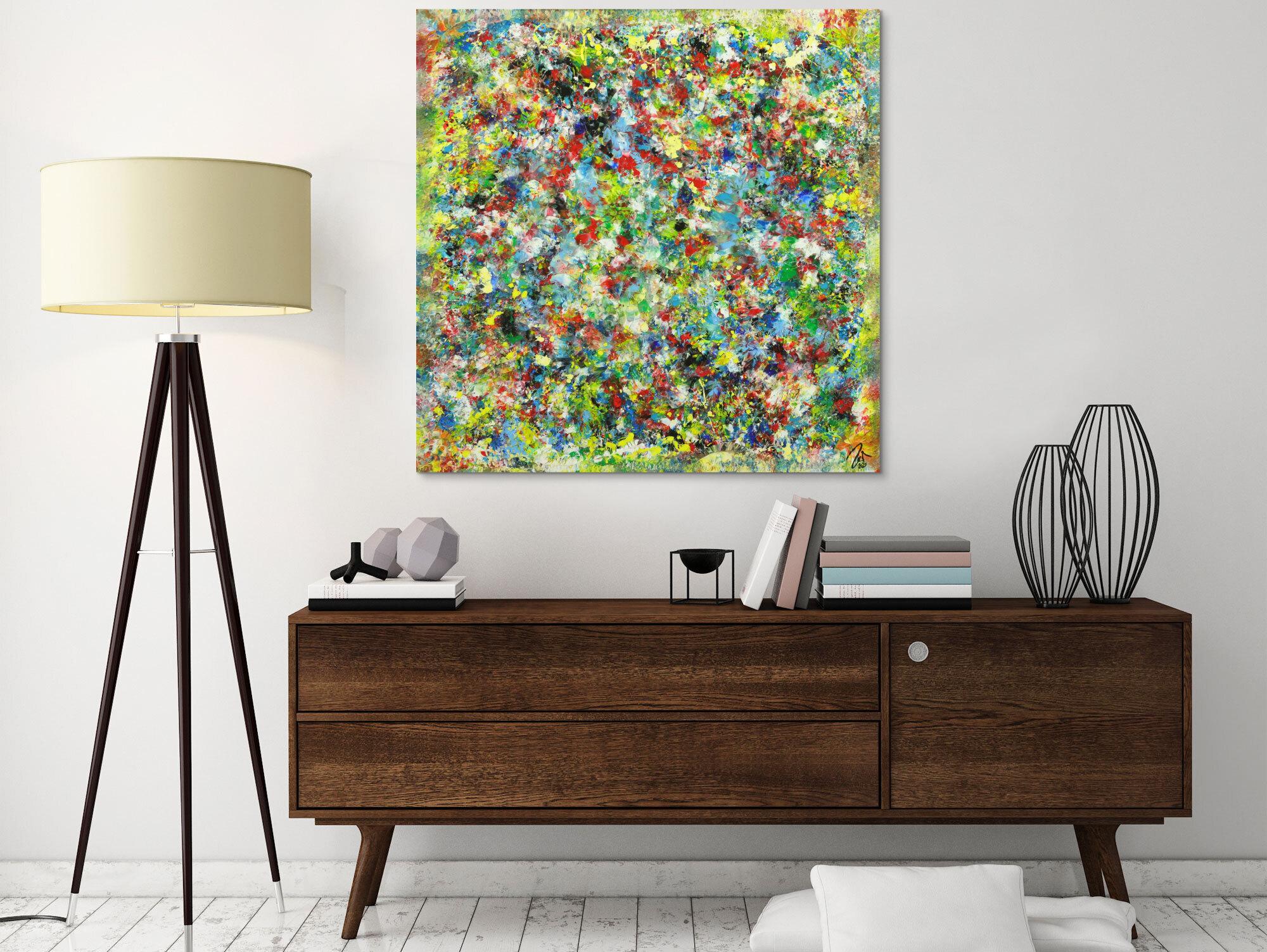 Abstraktes Gemälde sehr bunt Modern Art handgemalt auf Leinwand