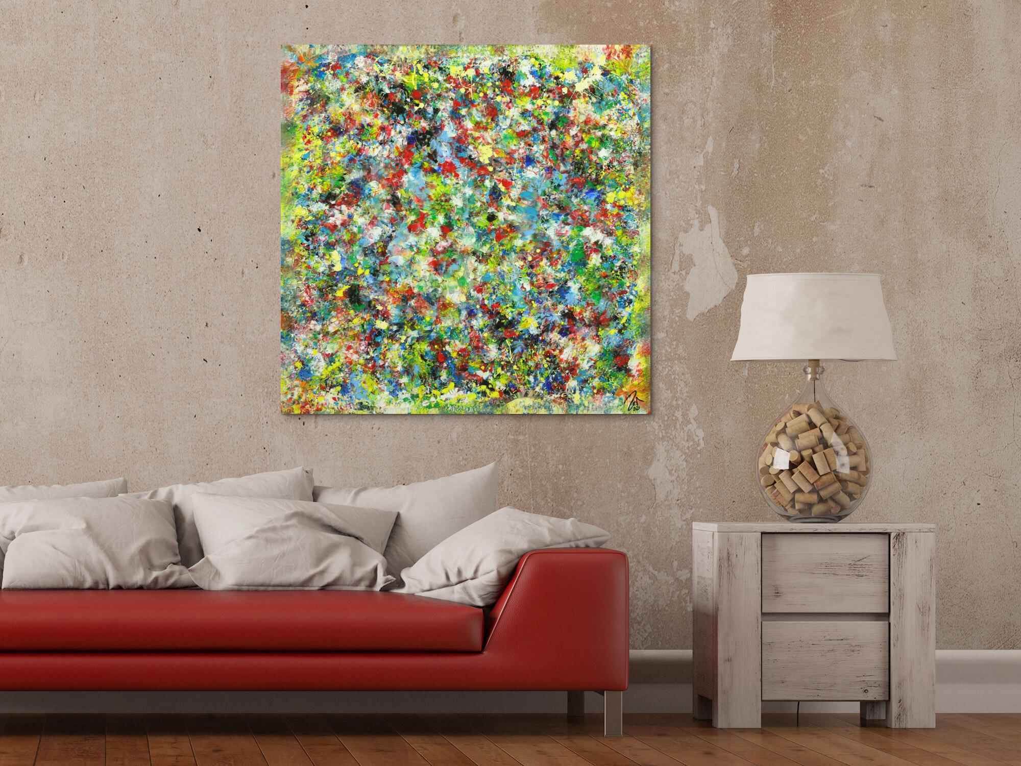 Abstraktes Gemälde sehr bunt Modern Art handgemalt auf Leinwand