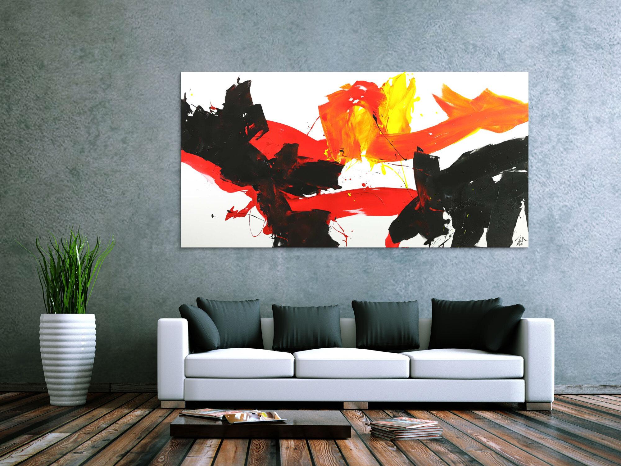 Abstraktes Gemälde Spachteltechnik grau weiß handgemalt Modern Art