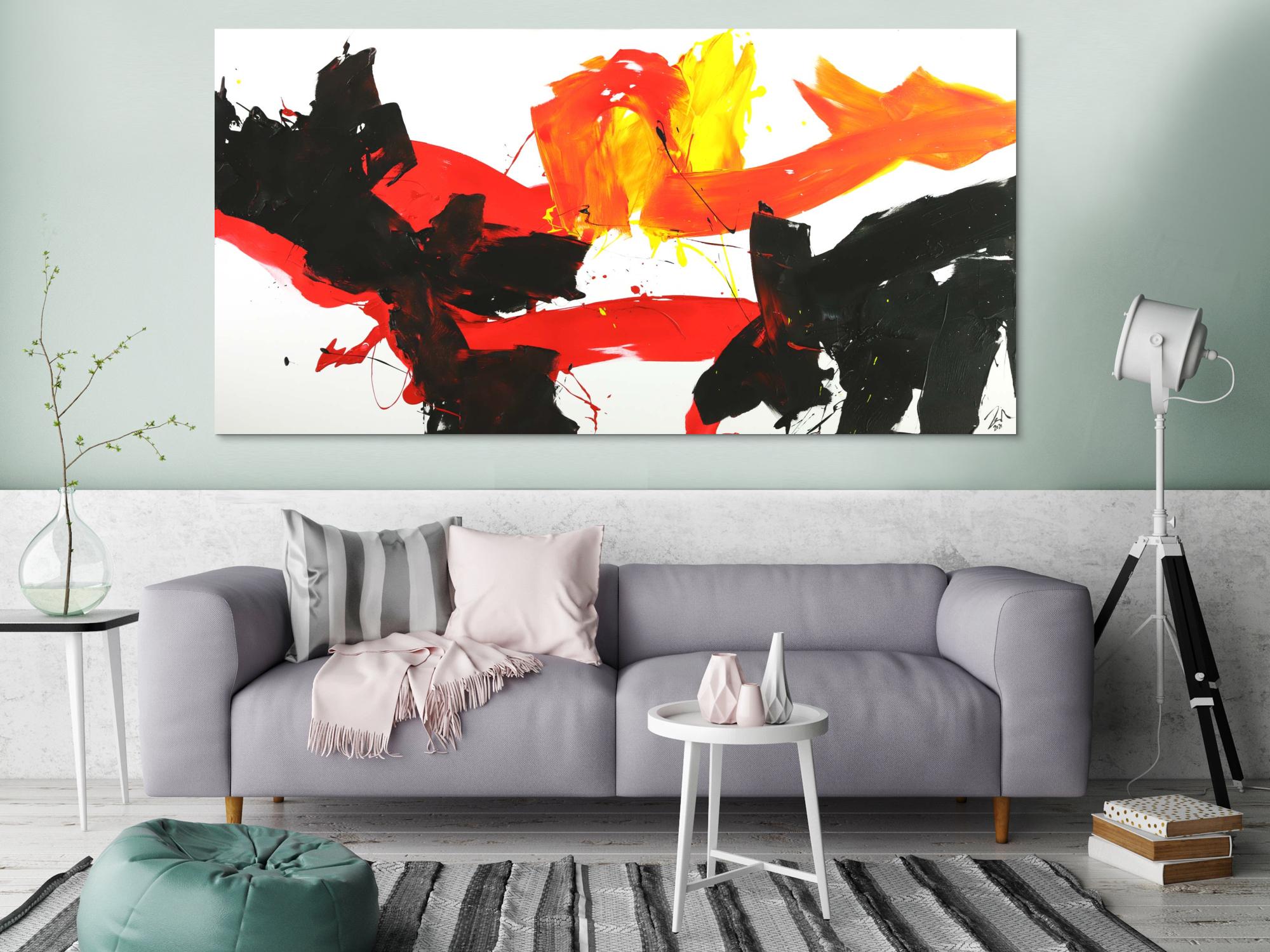 Abstraktes Gemälde Spachteltechnik grau weiß handgemalt Modern Art