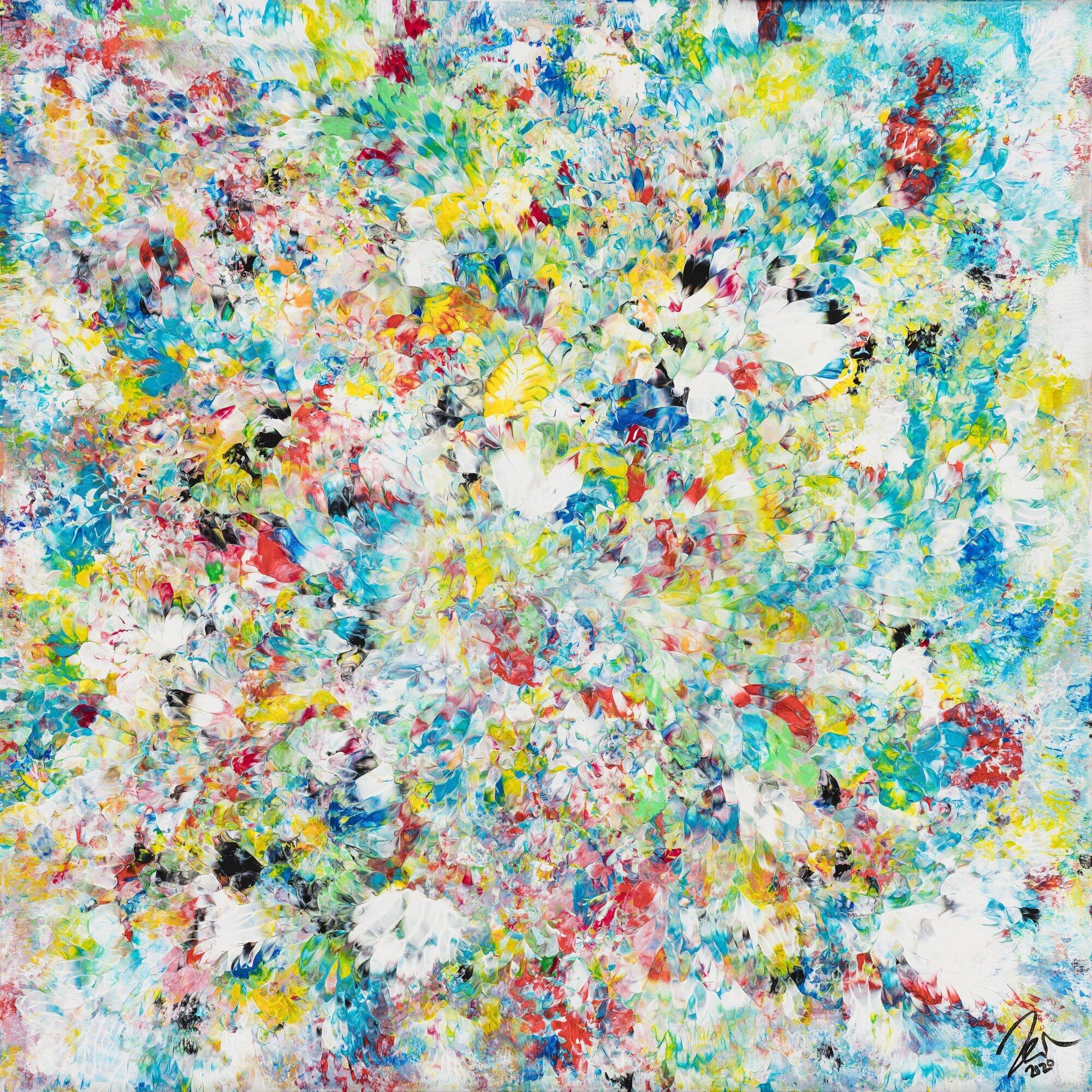 Original Gemälde abstrakt 90x90cm Mischtechnik Modern Art handgemalt beige weiß grau Einzelstück