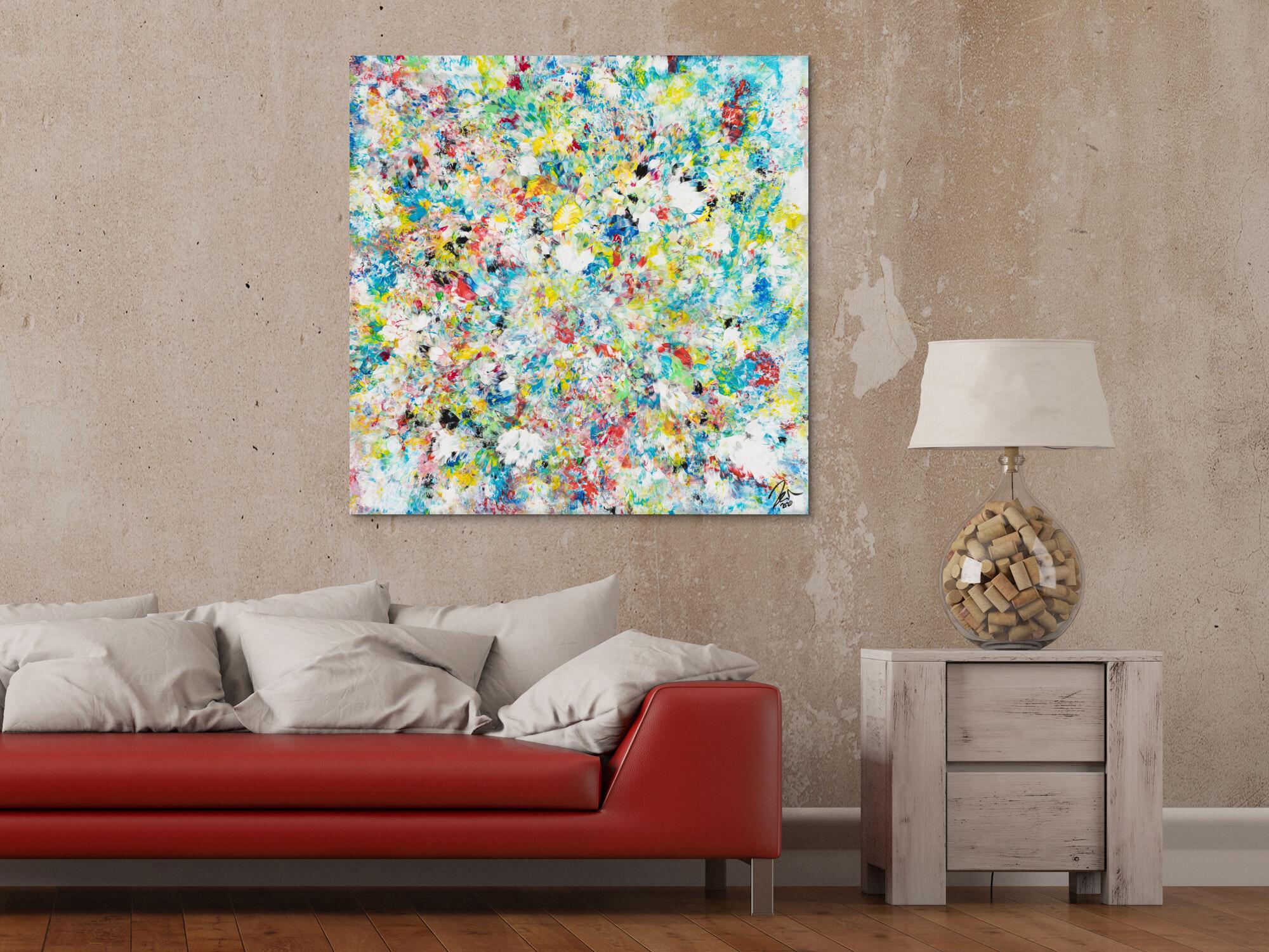 Original Gemälde abstrakt 90x90cm Mischtechnik Modern Art handgemalt  beige weiß grau Einzelstück