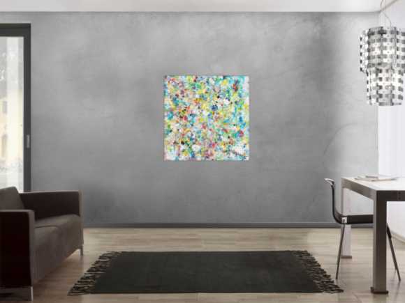 Original Gemälde abstrakt 90x90cm Mischtechnik Modern Art handgemalt  beige weiß grau Einzelstück