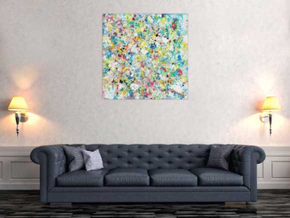 Original Gemälde abstrakt 90x90cm Mischtechnik Modern Art handgemalt  beige weiß grau Einzelstück