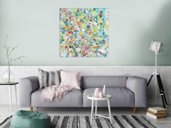 Original Gemälde abstrakt 90x90cm Mischtechnik Modern Art handgemalt  beige weiß grau Einzelstück