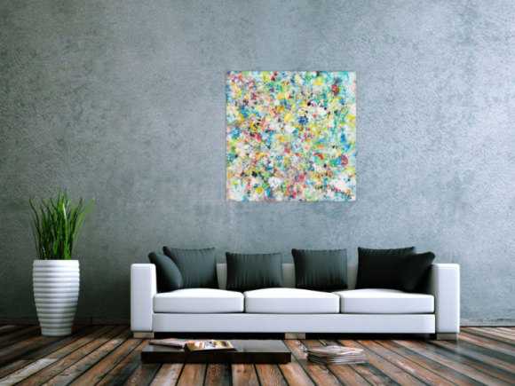 Original Gemälde abstrakt 90x90cm Mischtechnik Modern Art handgemalt  beige weiß grau Einzelstück