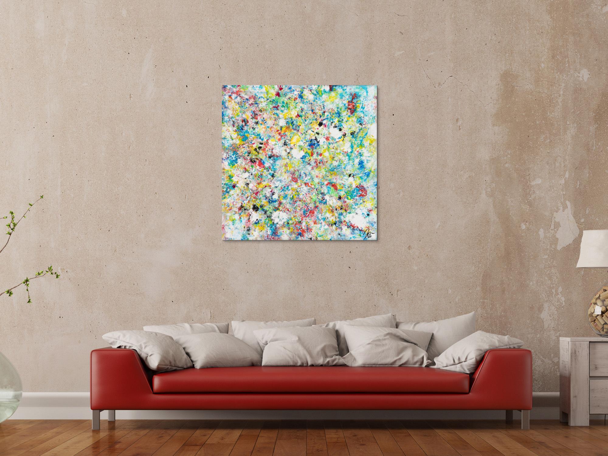 Original Gemälde abstrakt 90x90cm Mischtechnik Modern Art handgemalt  beige weiß grau Einzelstück