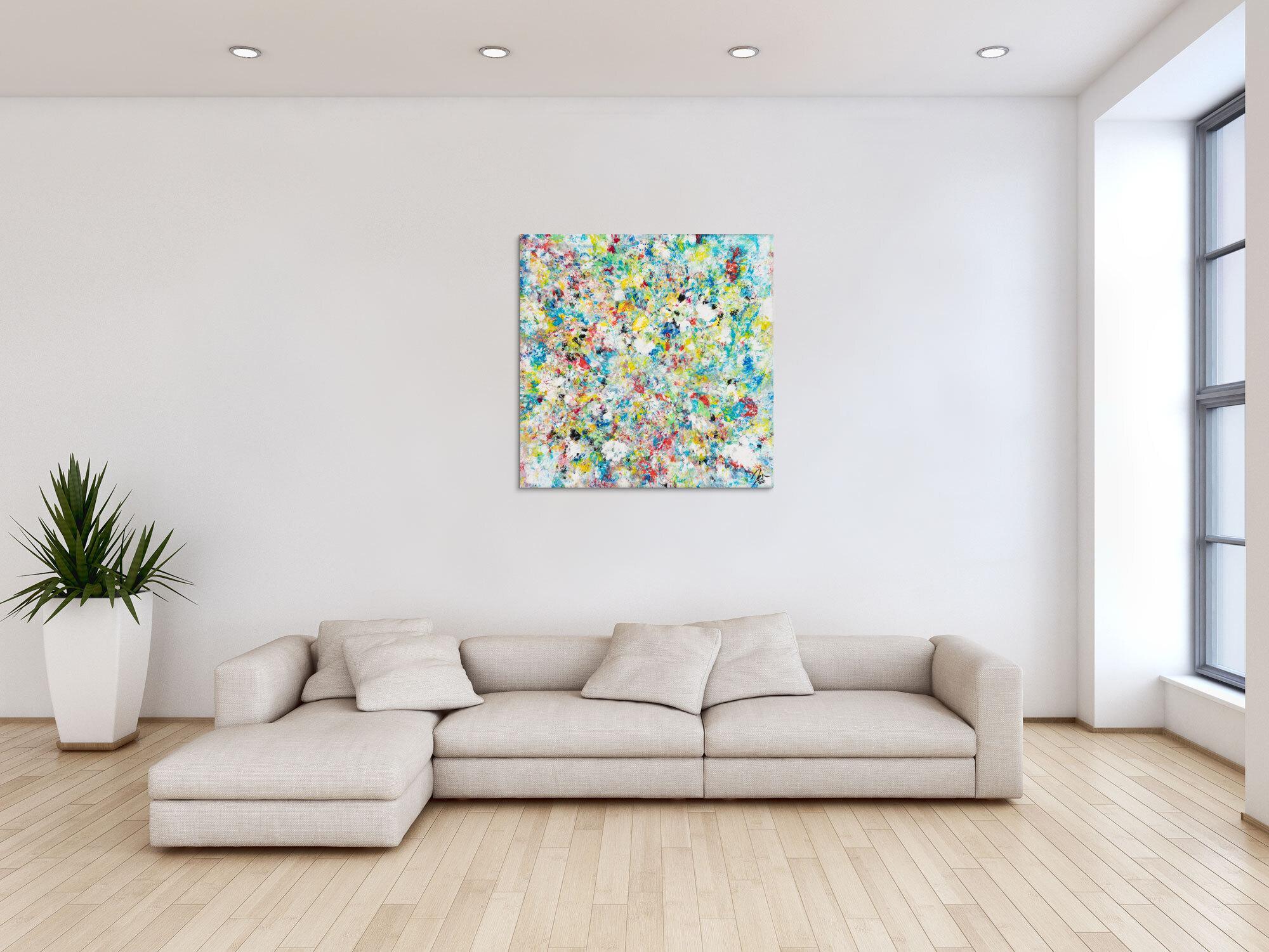 Original Gemälde abstrakt 90x90cm Mischtechnik Modern Art handgemalt  beige weiß grau Einzelstück