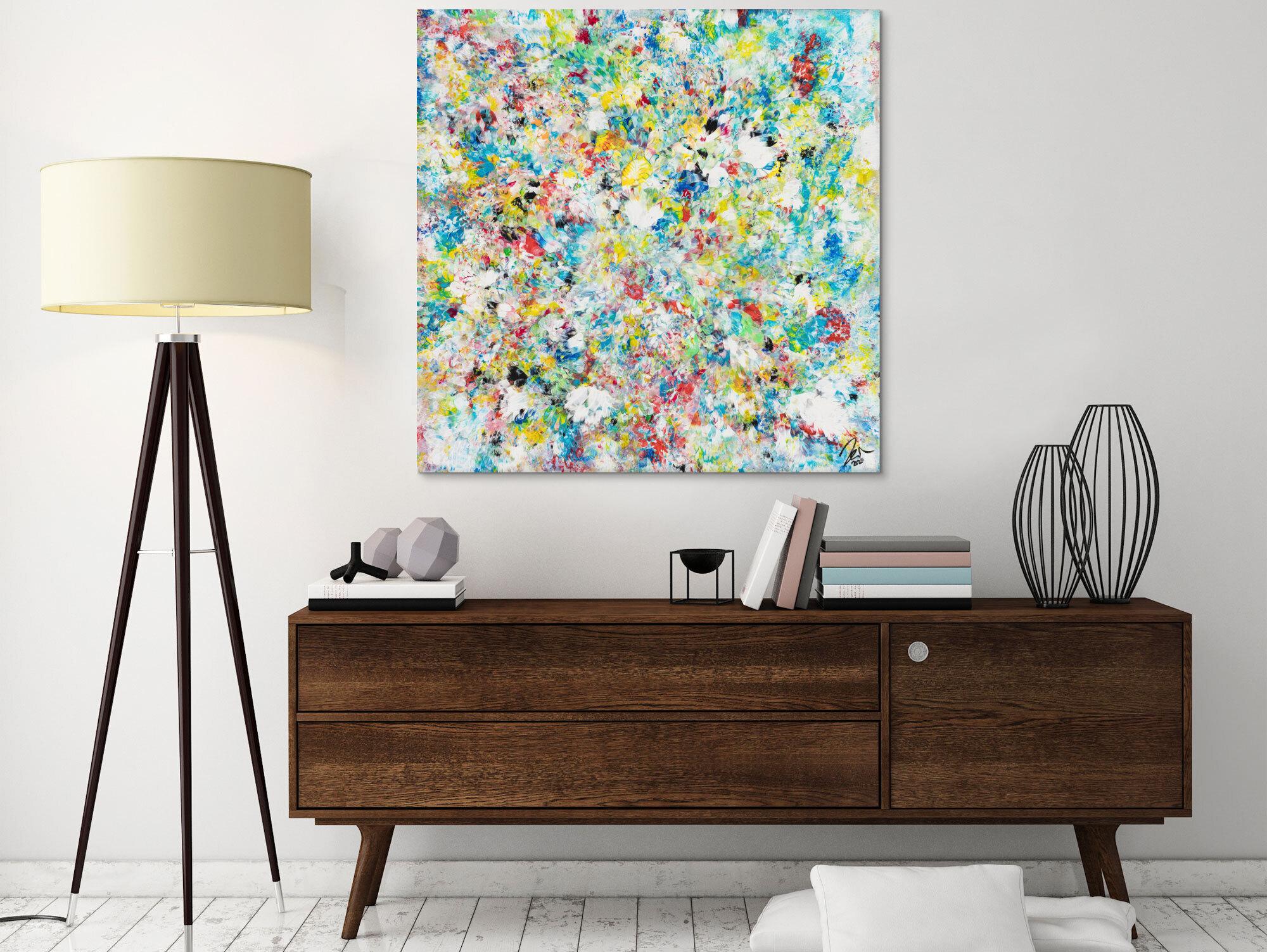 Original Gemälde abstrakt 90x90cm Mischtechnik Modern Art handgemalt  beige weiß grau Einzelstück