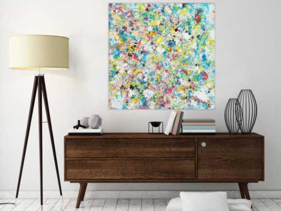 Original Gemälde abstrakt 90x90cm Mischtechnik Modern Art handgemalt  beige weiß grau Einzelstück