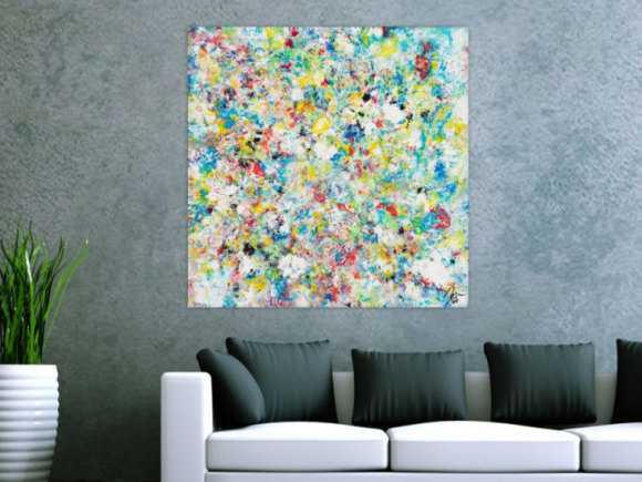 Original Gemälde abstrakt 90x90cm Mischtechnik Modern Art handgemalt  beige weiß grau Einzelstück