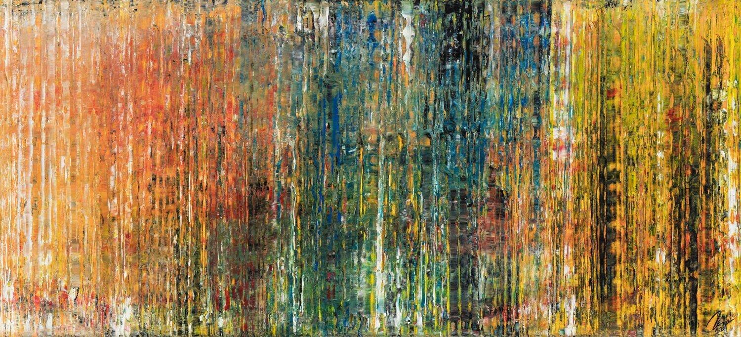 Abstraktes Gemälde auf Leinwand Abstraktes Original Gemälde 100x220cm Spachteltechnik expressionistisch handgefertigt  braun orange schwarz Unikat in 100x220cm von Alex Zerr