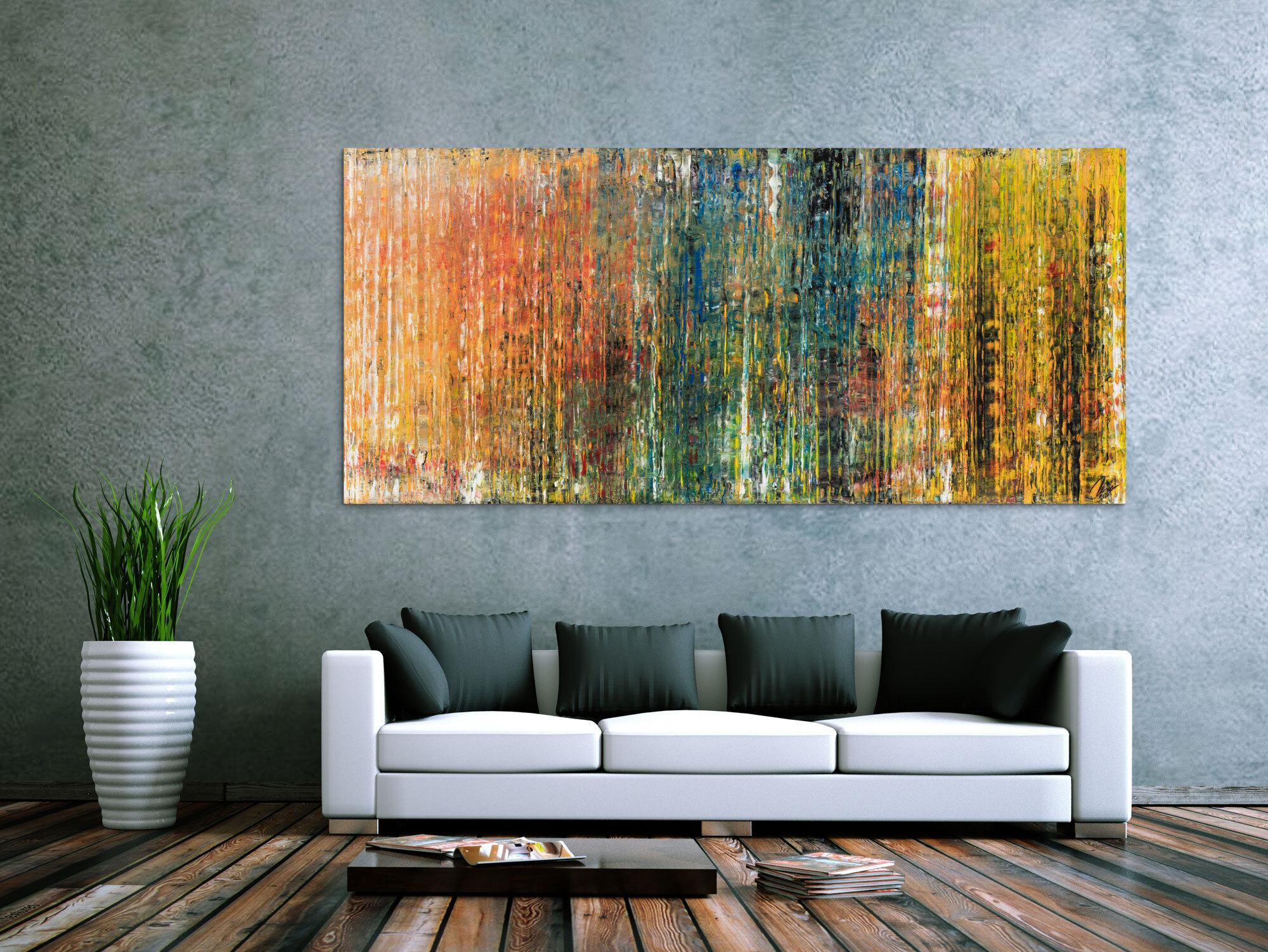 Abstraktes Original Gemälde 100x220cm Spachteltechnik expressionistisch handgefertigt  braun orange schwarz Unikat