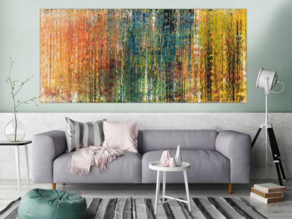 Abstraktes Original Gemälde 100x220cm Spachteltechnik expressionistisch handgefertigt  braun orange schwarz Unikat