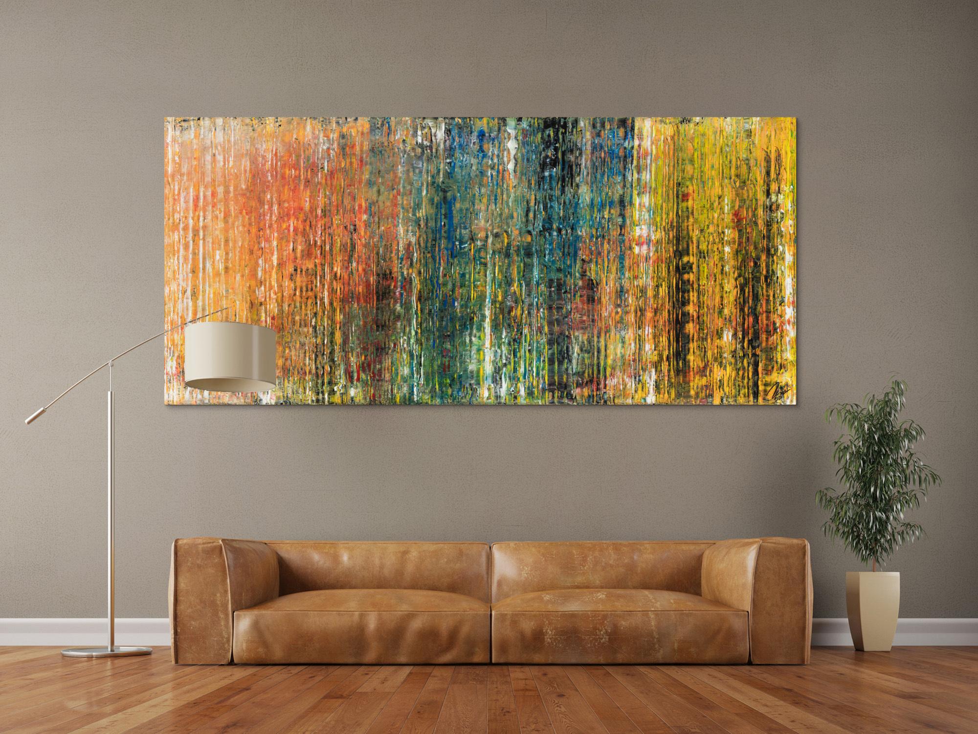 Abstraktes Original Gemälde 100x220cm Spachteltechnik expressionistisch handgefertigt  braun orange schwarz Unikat