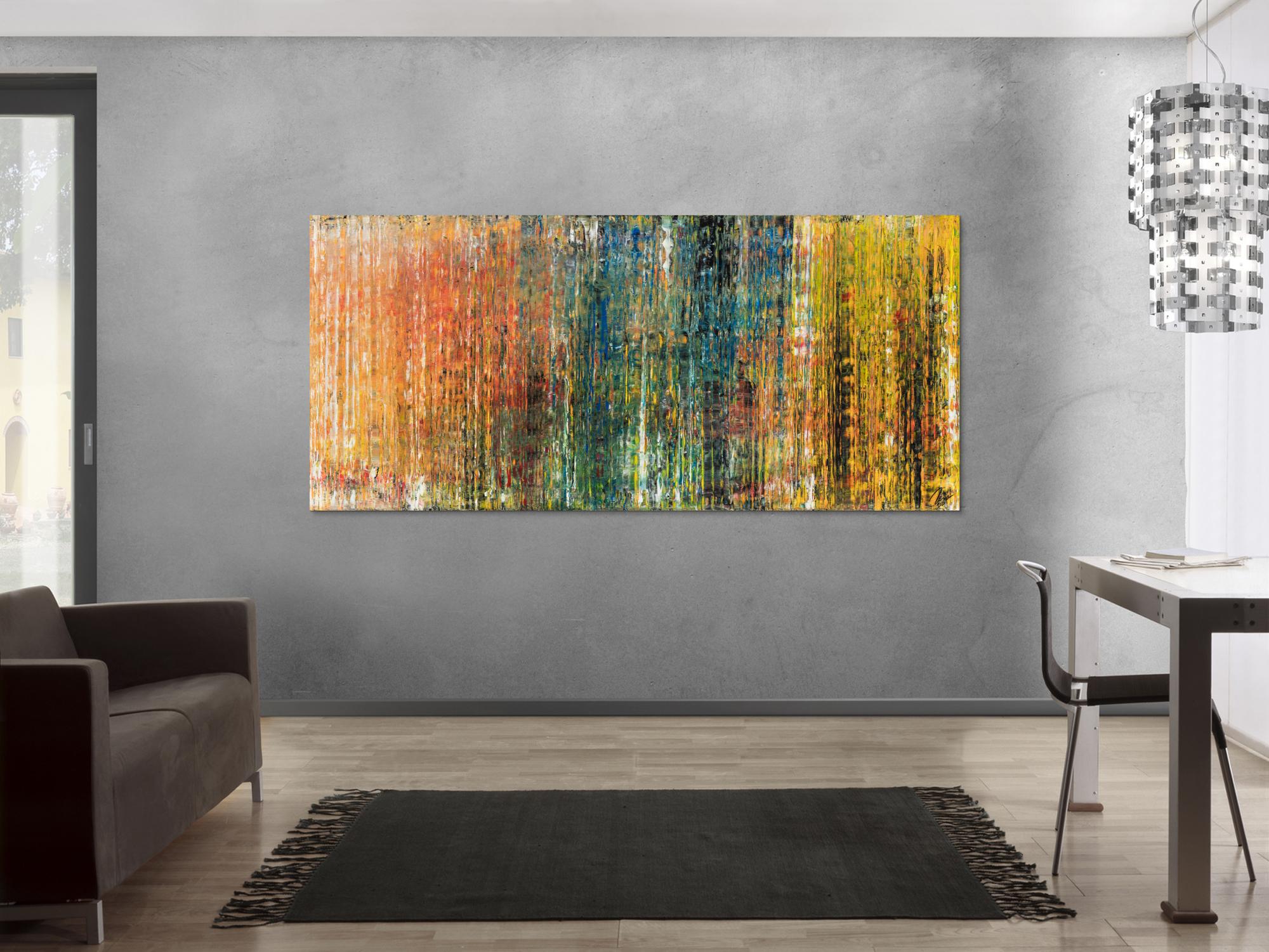 Abstraktes Original Gemälde 100x220cm Spachteltechnik expressionistisch handgefertigt  braun orange schwarz Unikat