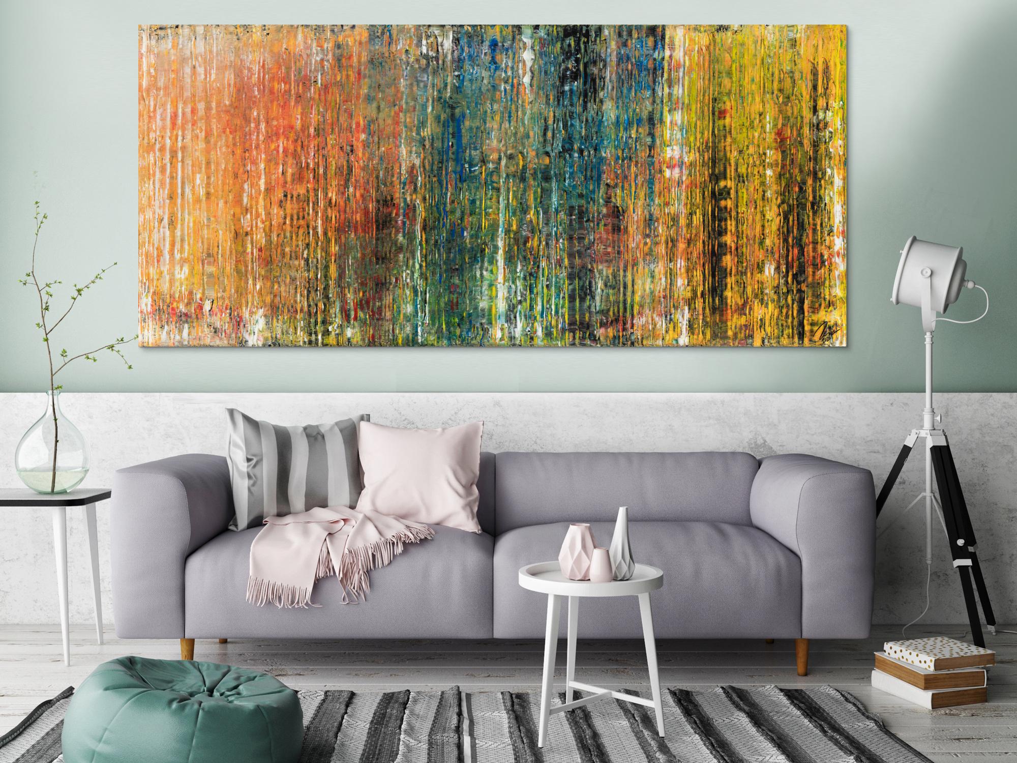 Abstraktes Original Gemälde 100x220cm Spachteltechnik expressionistisch handgefertigt  braun orange schwarz Unikat