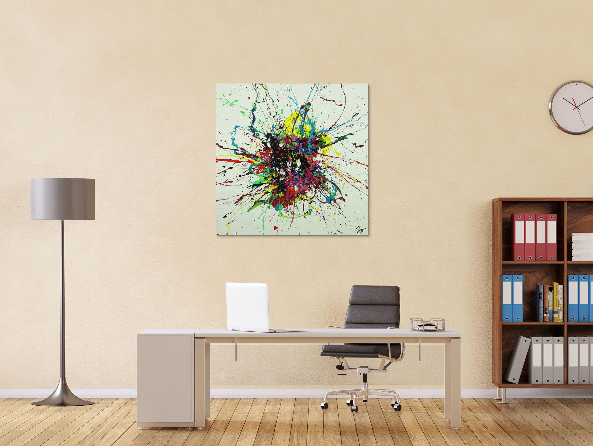 Abstraktes Gemälde sehr bunt Action Painting Leinwand quadratisch