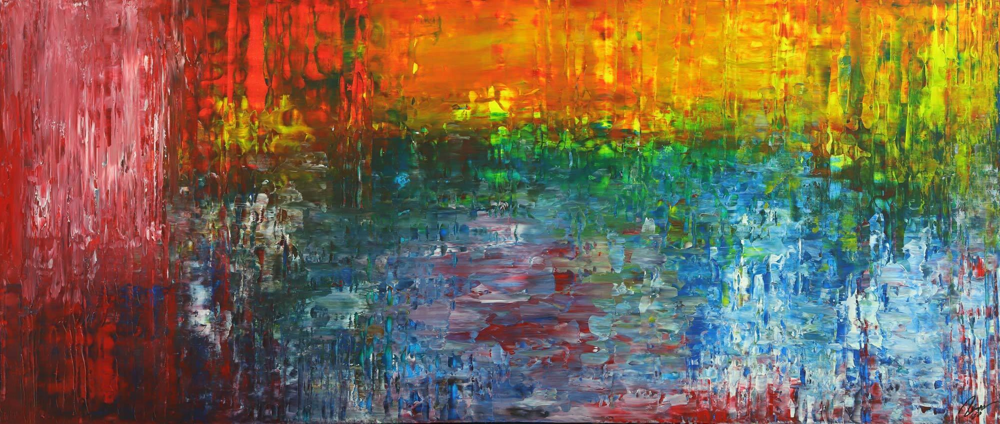 Abstraktes Acrylbild auf Leinwand handgemalt Spachteltechnik bunte Farben