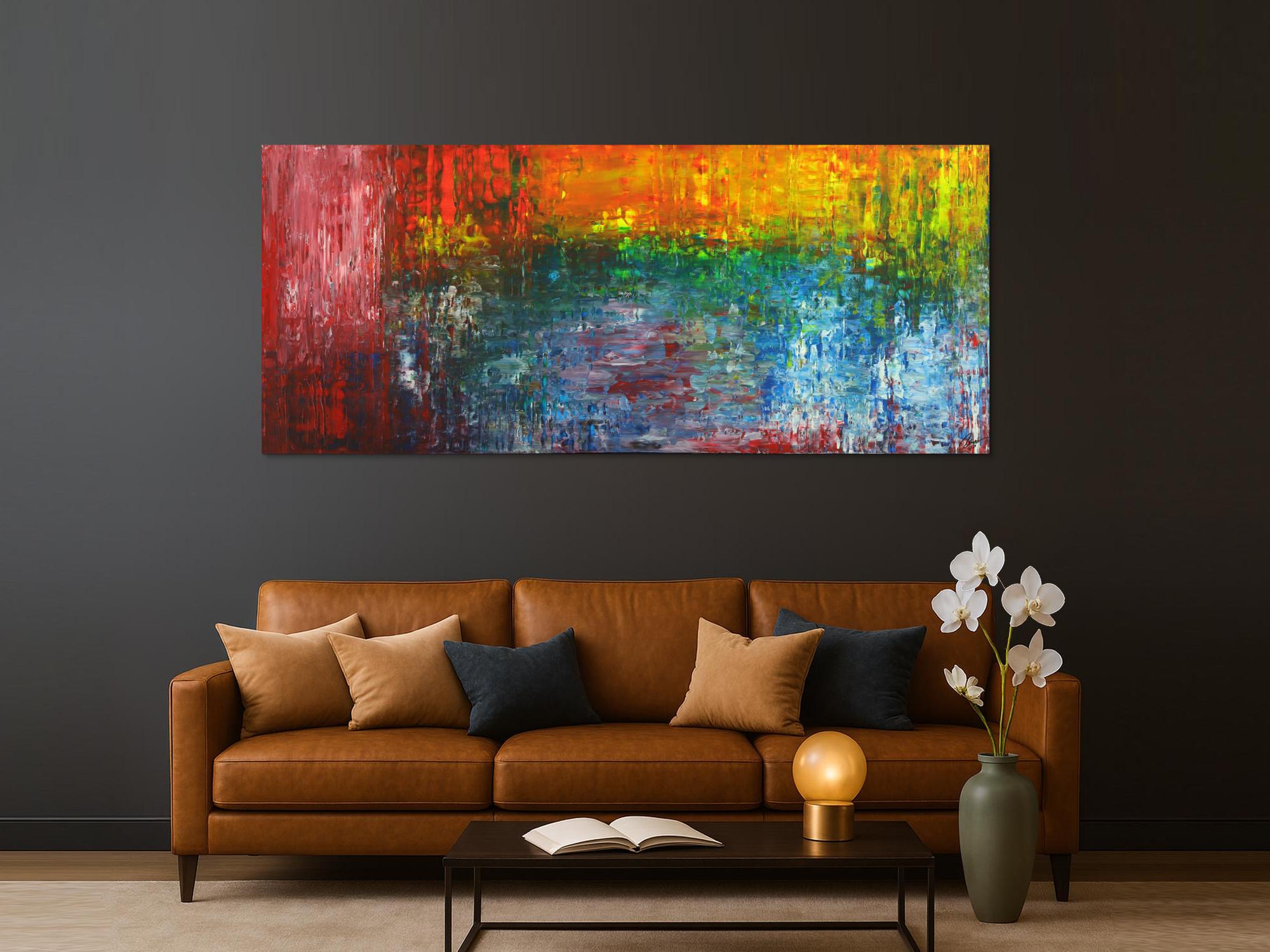 Abstraktes Acrylbild auf Leinwand handgemalt Spachteltechnik bunte Farben