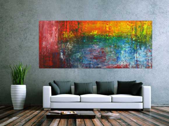 Abstraktes Acrylbild auf Leinwand handgemalt Spachteltechnik bunte Farben