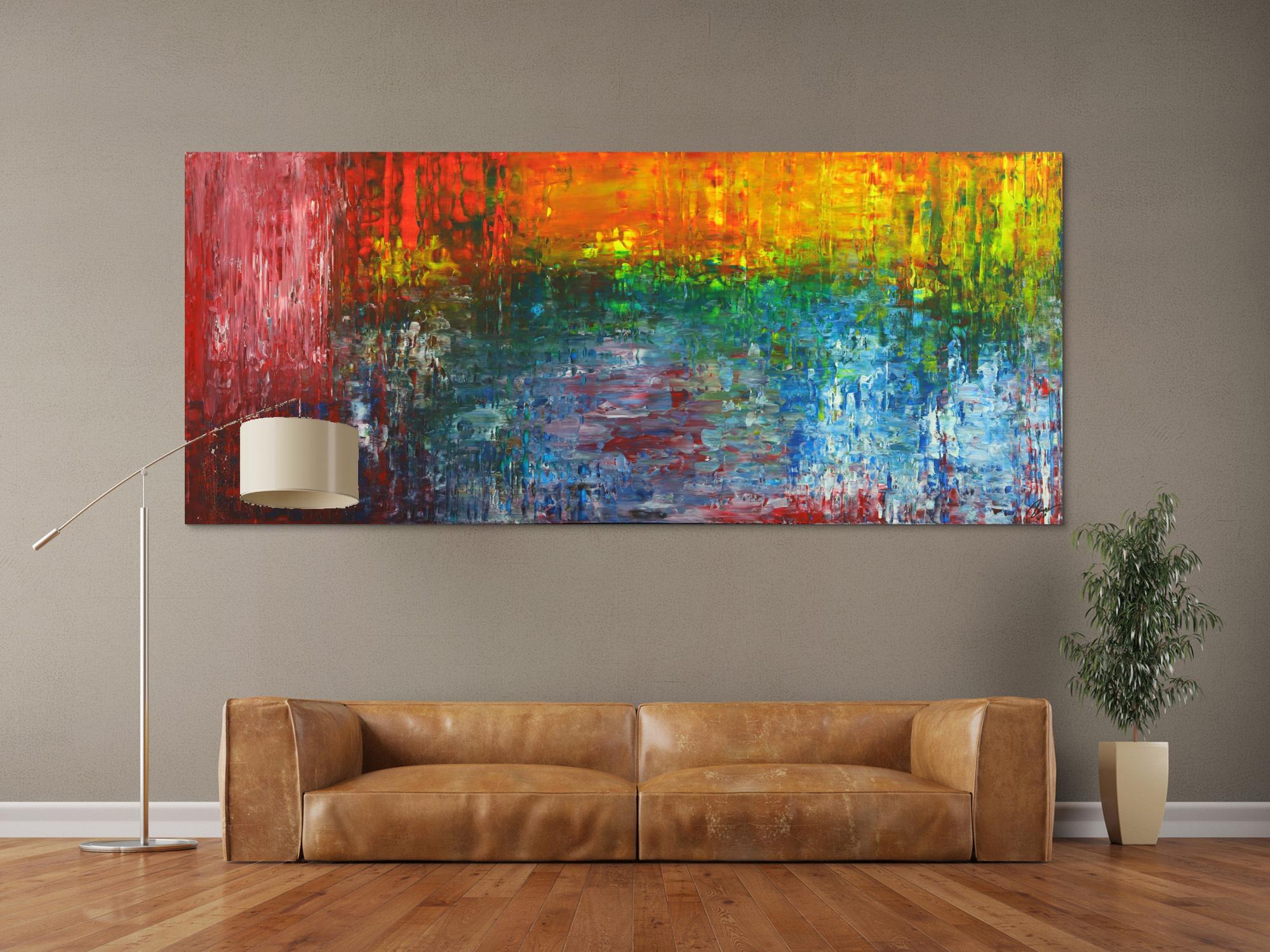 Abstraktes Acrylbild auf Leinwand handgemalt Spachteltechnik bunte Farben