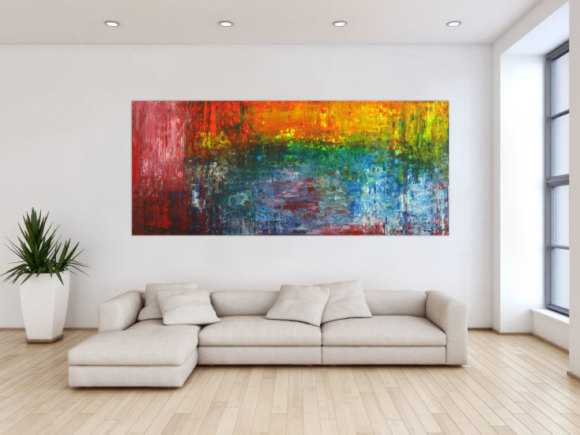Abstraktes Acrylbild auf Leinwand handgemalt Spachteltechnik bunte Farben