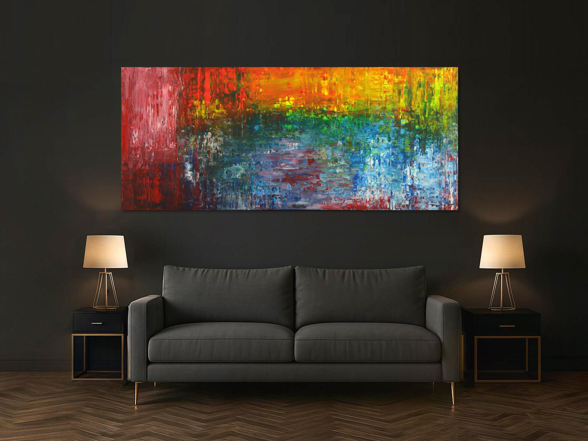 Abstraktes Acrylbild auf Leinwand handgemalt Spachteltechnik bunte Farben
