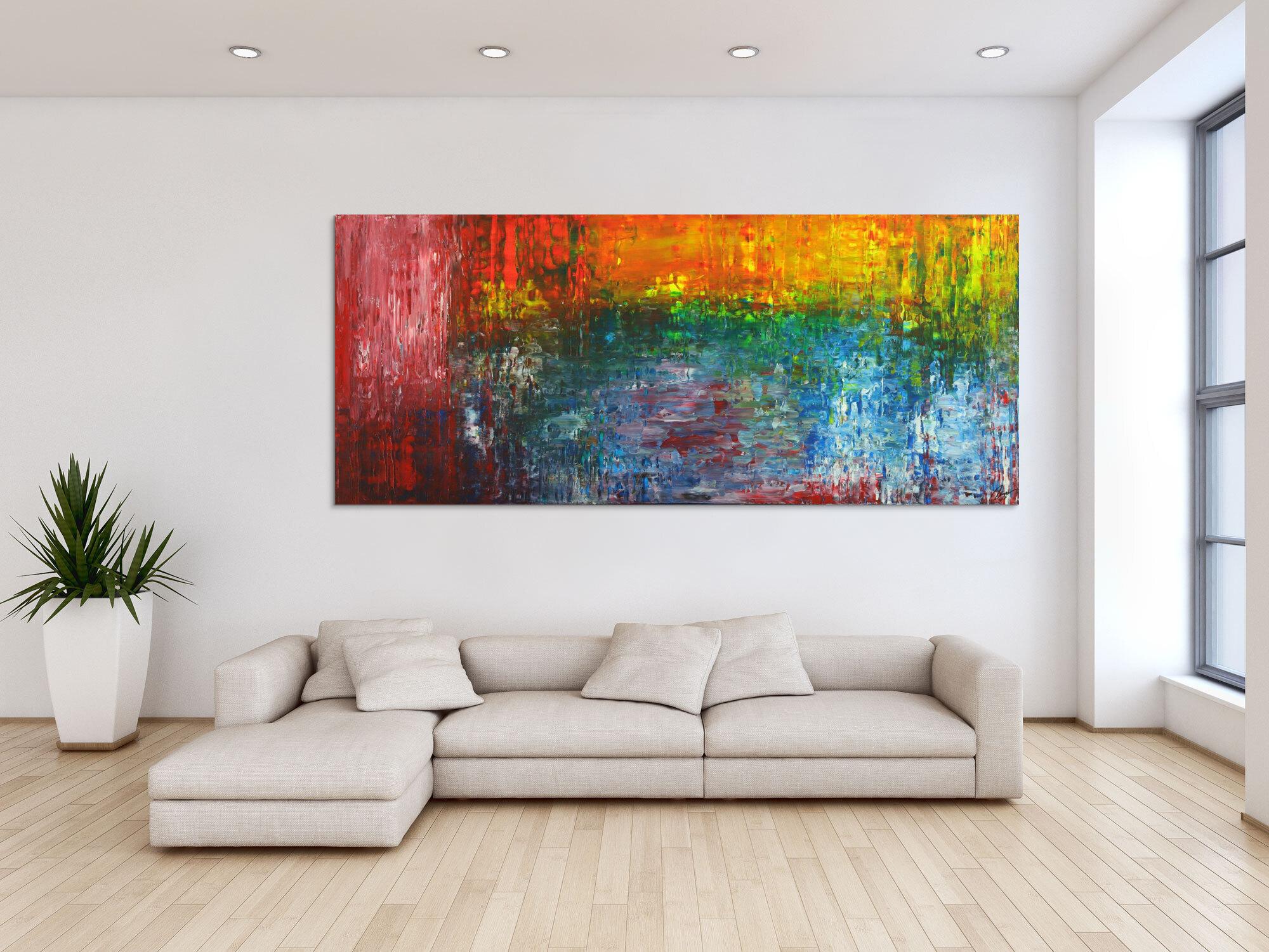 Abstraktes Acrylbild auf Leinwand handgemalt Spachteltechnik bunte Farben