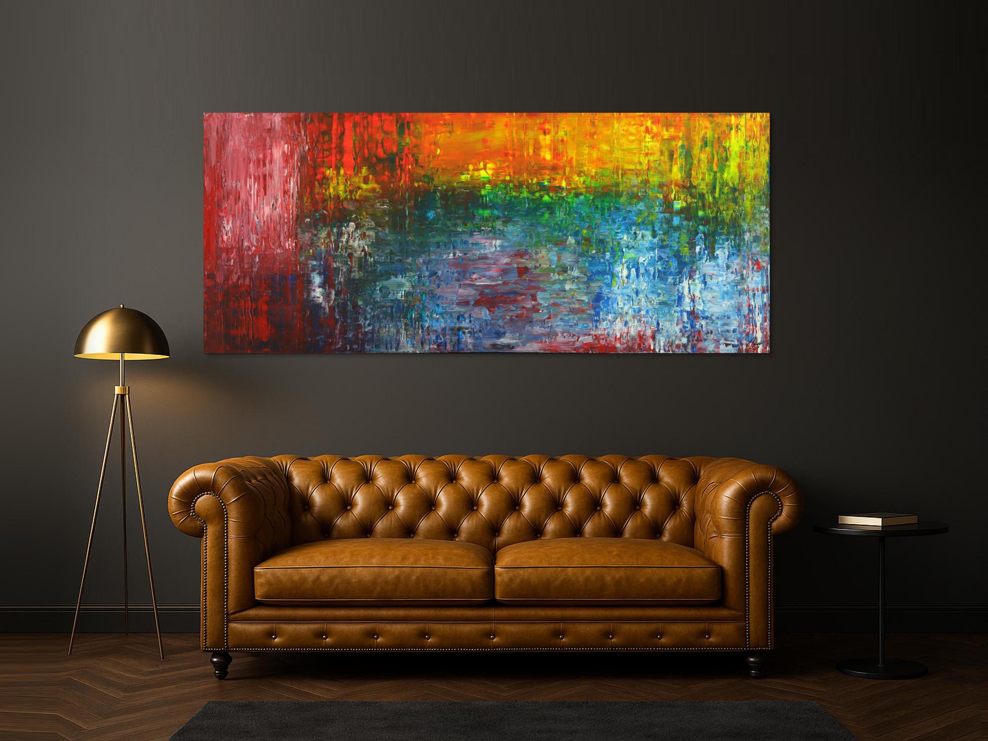 Abstraktes Acrylbild auf Leinwand handgemalt Spachteltechnik bunte Farben