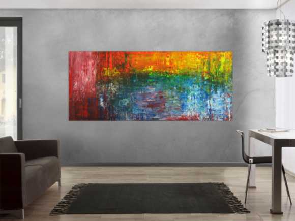 Abstraktes Acrylbild auf Leinwand handgemalt Spachteltechnik bunte Farben
