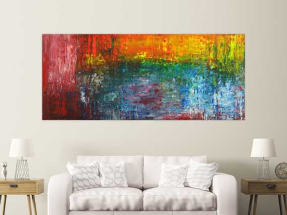 Abstraktes Acrylbild auf Leinwand handgemalt Spachteltechnik bunte Farben