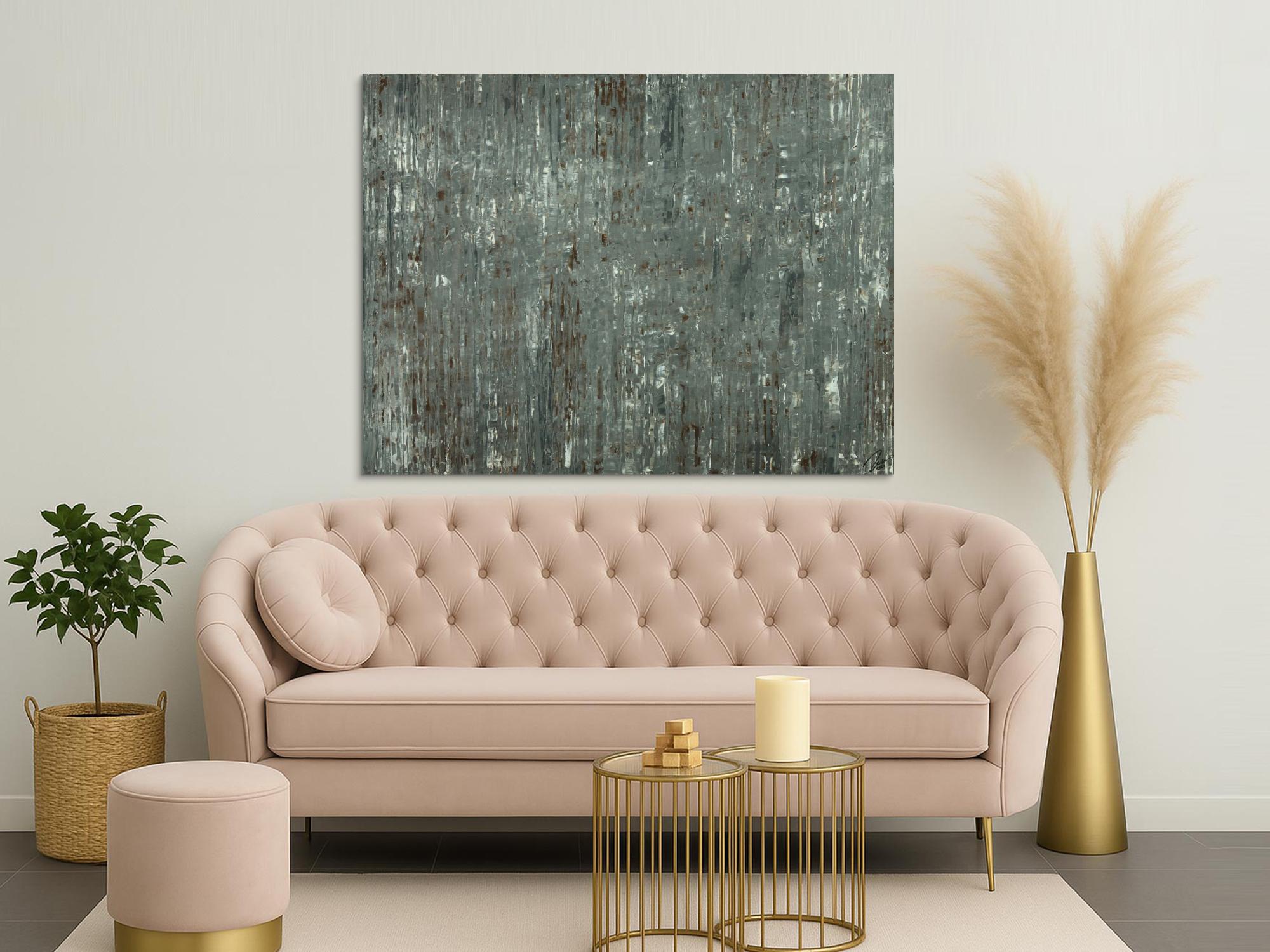 Abstraktes Gemälde handgemalt grau braun weiß Modern Art Leinwand