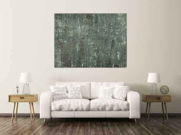 Abstraktes Gemälde handgemalt grau braun weiß Modern Art Leinwand