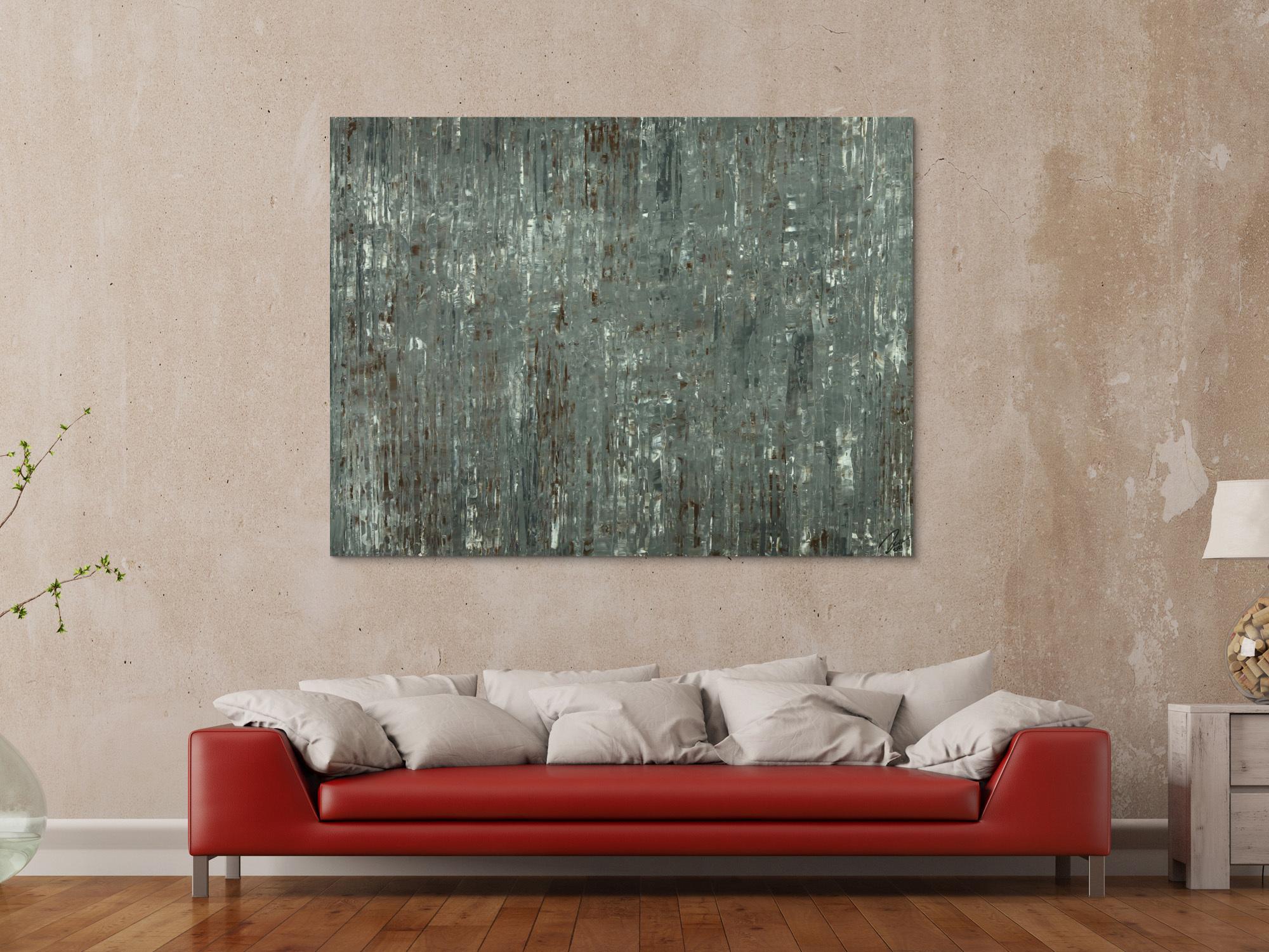 Abstraktes Gemälde handgemalt grau braun weiß Modern Art Leinwand