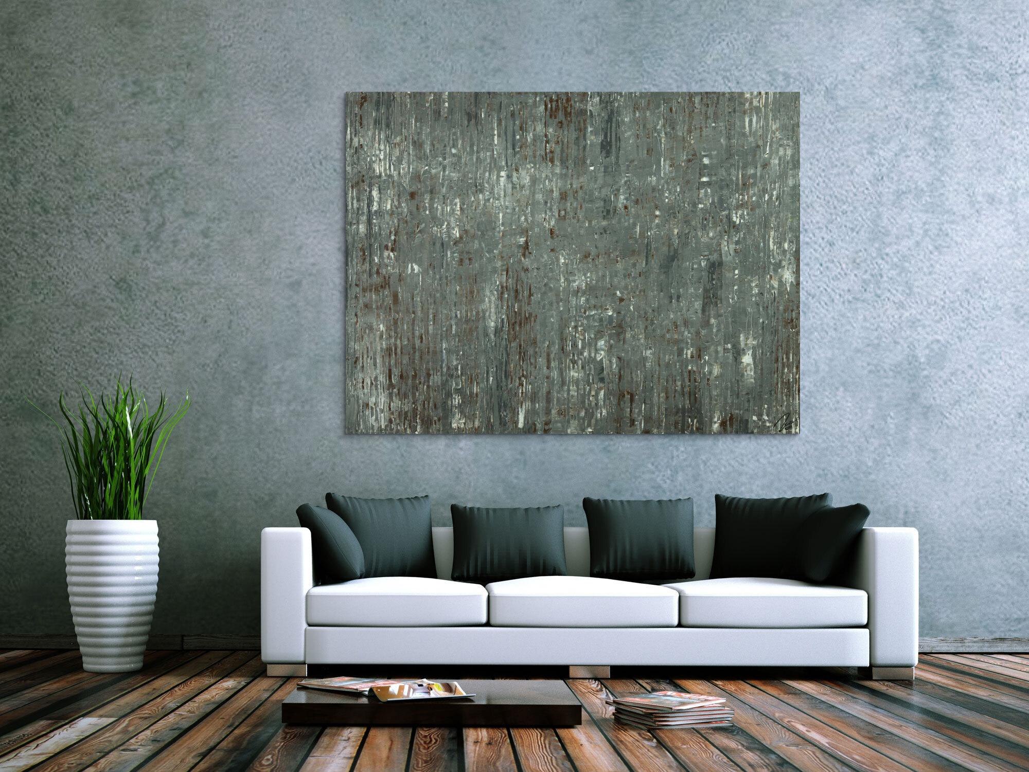 Abstraktes Gemälde handgemalt grau braun weiß Modern Art Leinwand