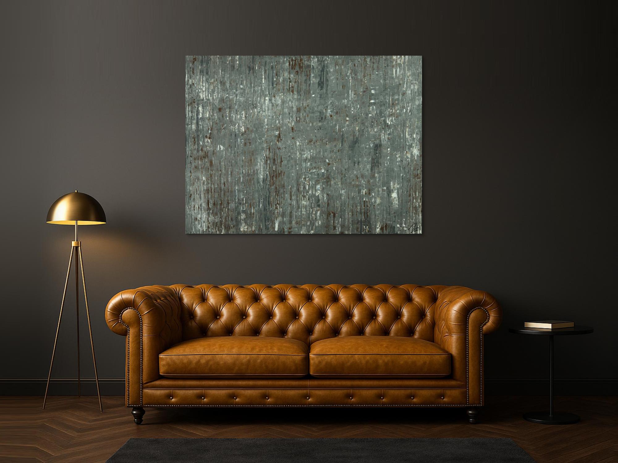 Abstraktes Gemälde handgemalt grau braun weiß Modern Art Leinwand