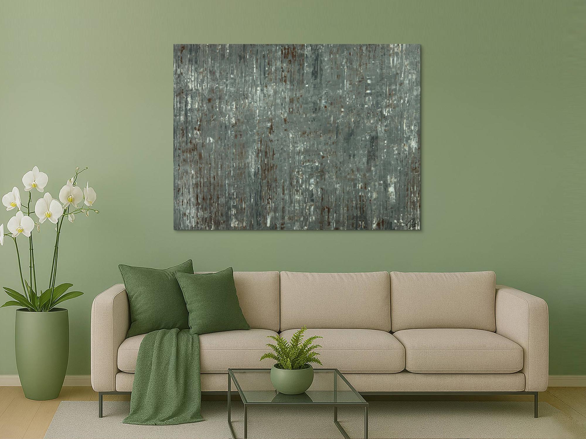 Abstraktes Gemälde handgemalt grau braun weiß Modern Art Leinwand