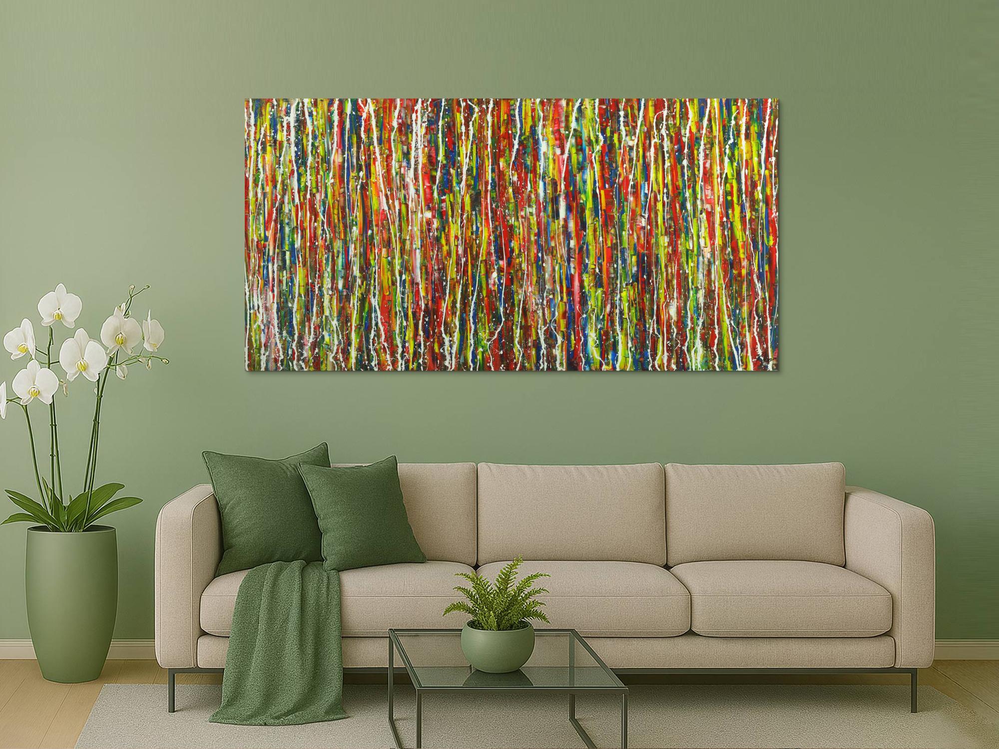 Abstraktes Gemälde sehr bunt auf Leinwand handgemalt Modern Art