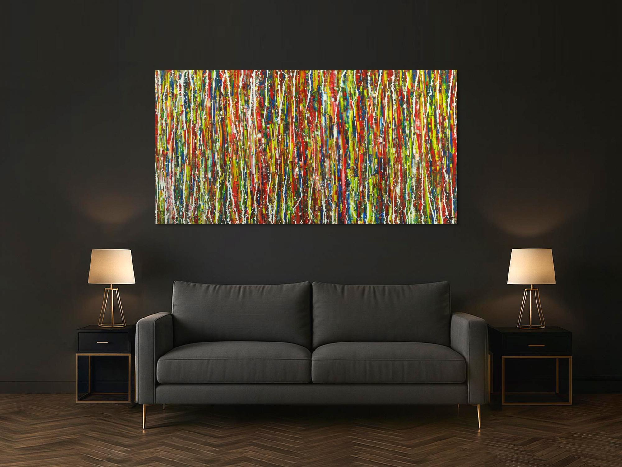 Abstraktes Gemälde sehr bunt auf Leinwand handgemalt Modern Art