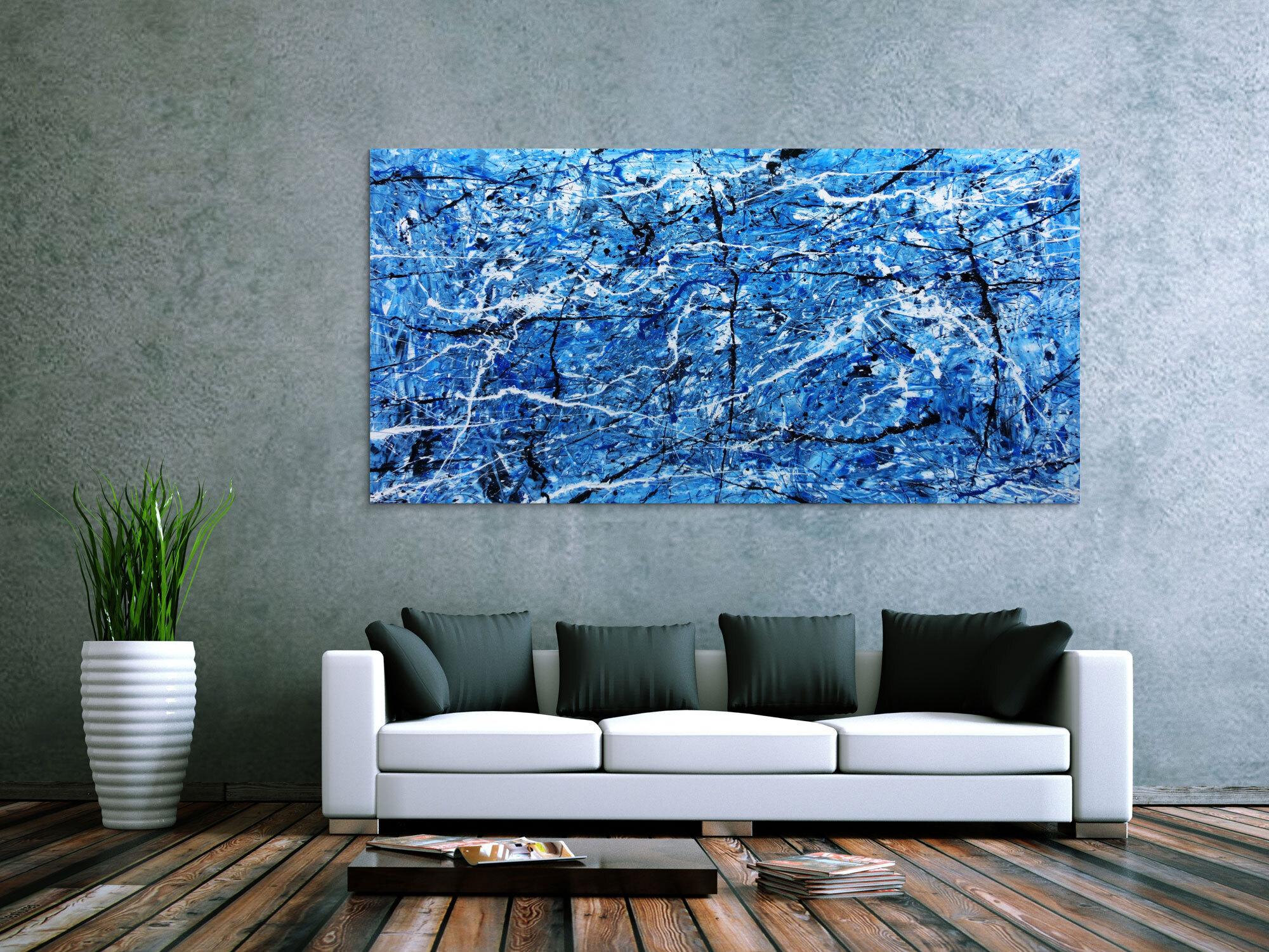 Abtraktes XXL Acrylbild blau modern