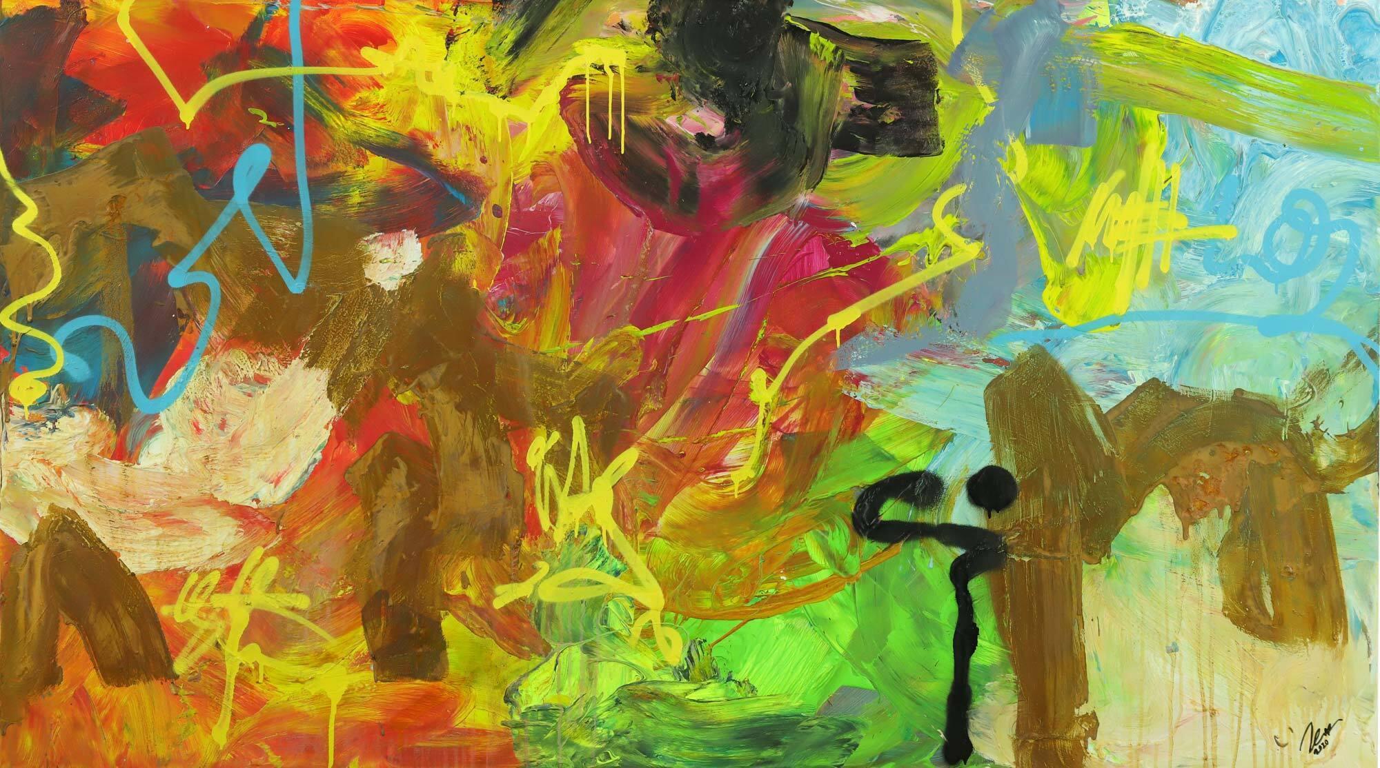 Abstraktes Gemälde Mischtechnik Acryl Rost sehr bunt Modern Art auf Leinwand