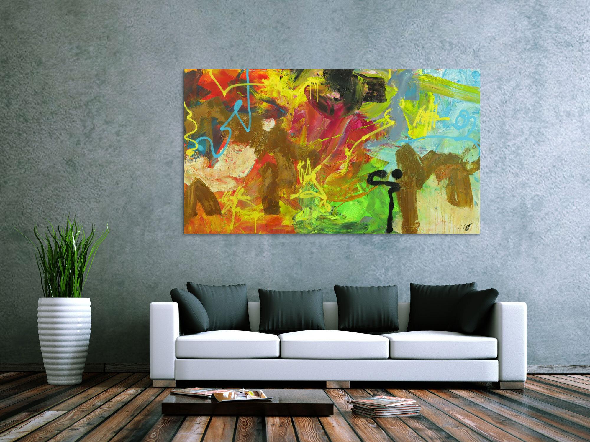 Abstraktes Gemälde Mischtechnik Acryl Rost sehr bunt Modern Art auf Leinwand