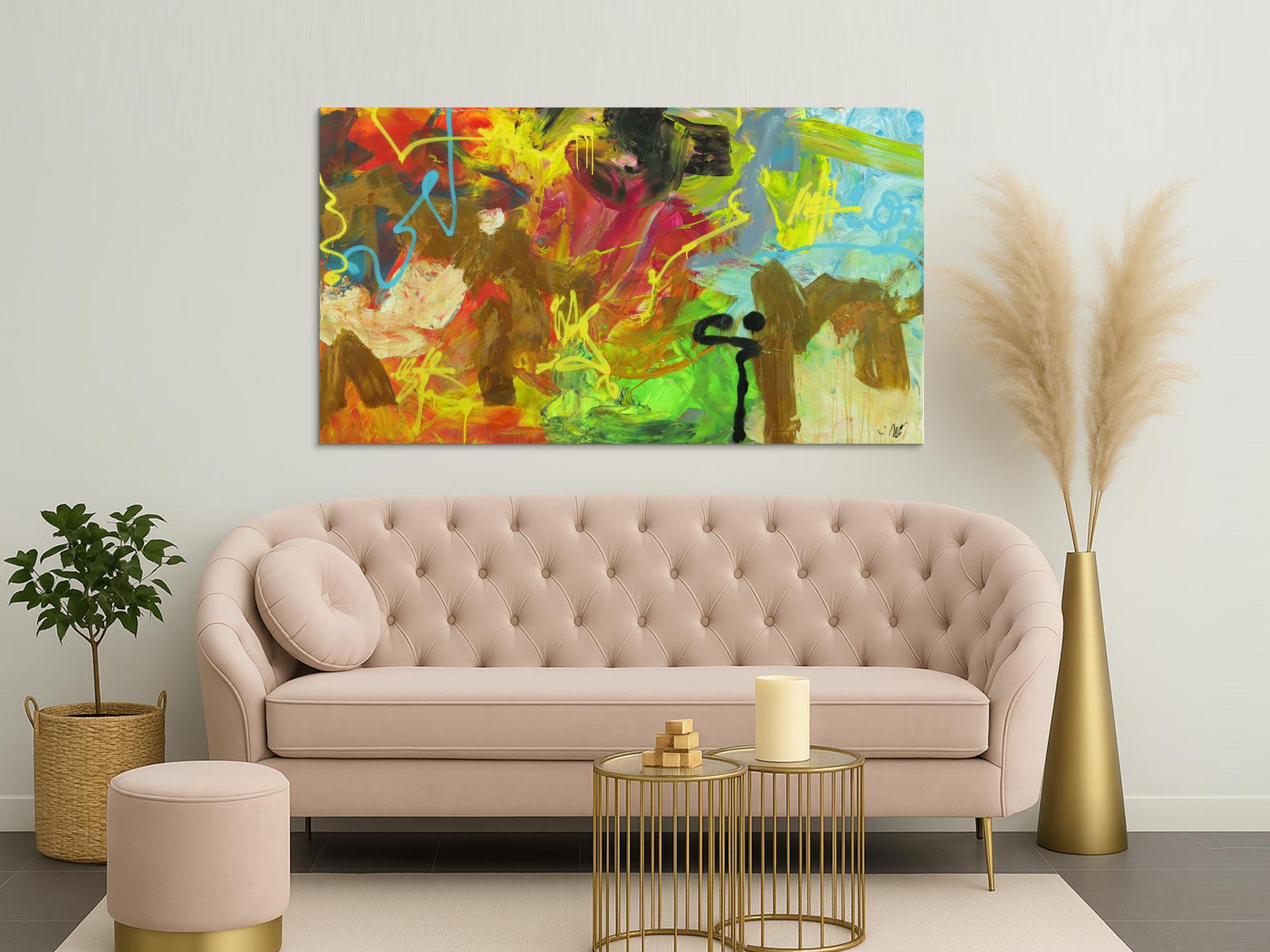 Abstraktes Gemälde Mischtechnik Acryl Rost sehr bunt Modern Art auf Leinwand