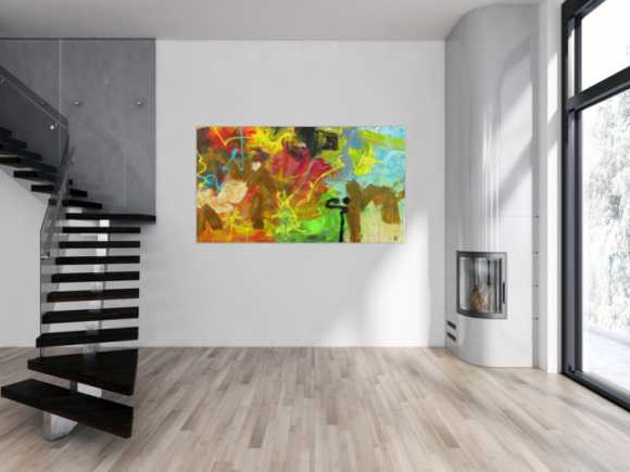 Abstraktes Gemälde Mischtechnik Acryl Rost sehr bunt Modern Art auf Leinwand