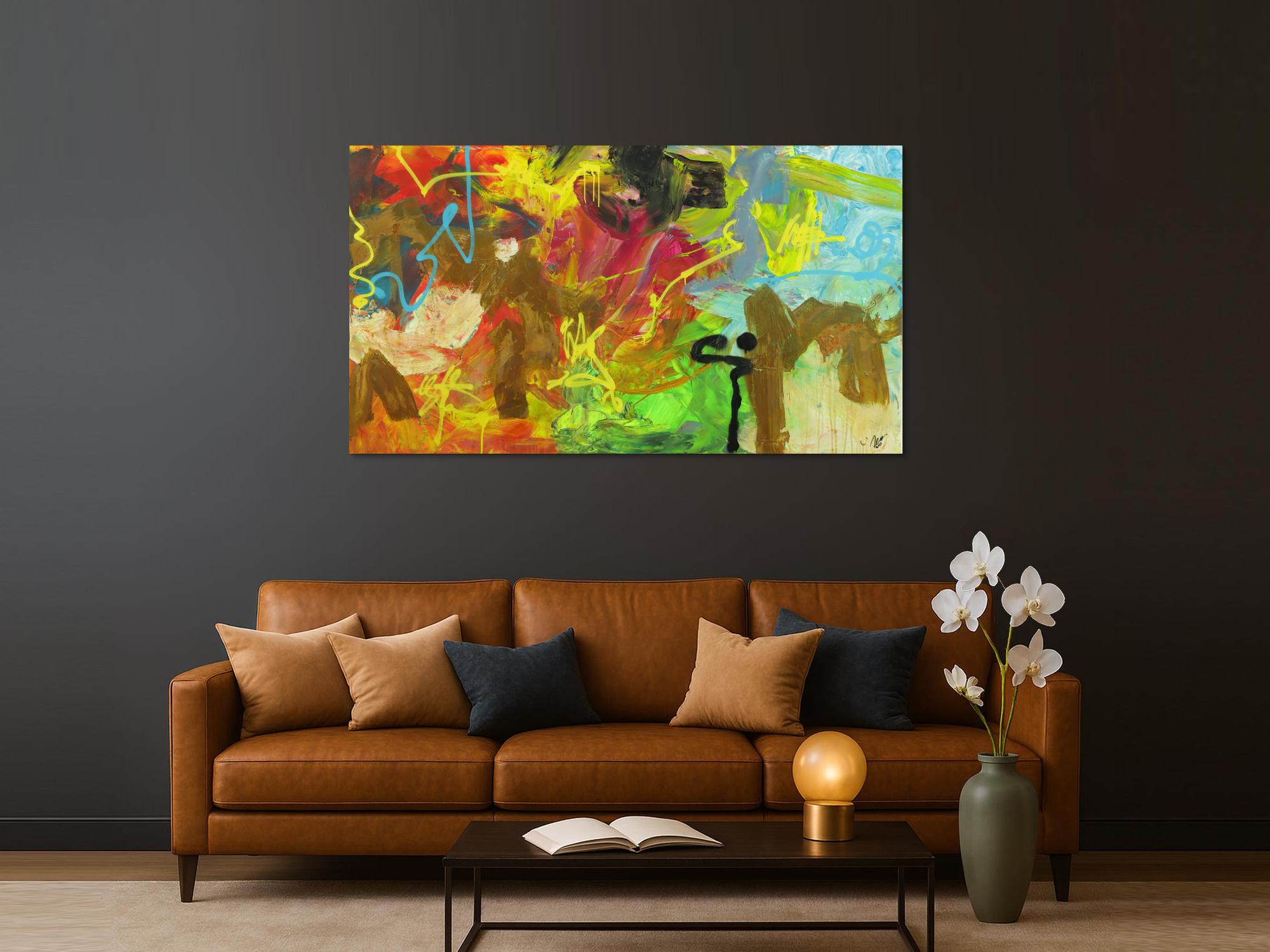 Abstraktes Gemälde Mischtechnik Acryl Rost sehr bunt Modern Art auf Leinwand